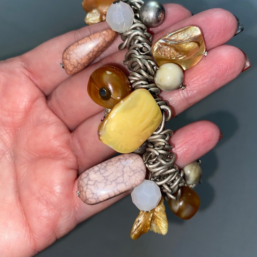 Vintage Stone Dangle Stretch Statement Bracelet P… - image 7